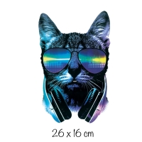 Bügelbild Black Cat mit Sonnenbrille