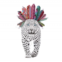 Bügelmotiv Leopard mit Federschmuck